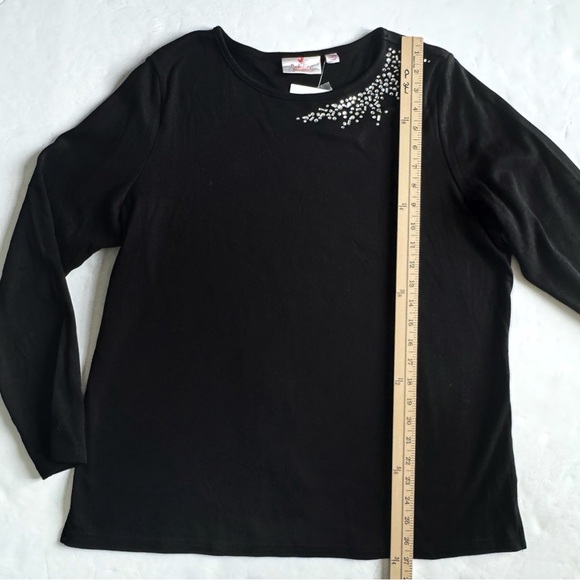 Quacker Factory Embellished Tshirt Womens Large Black Jewels Rhinestones NEW - Picture 8 of 12
